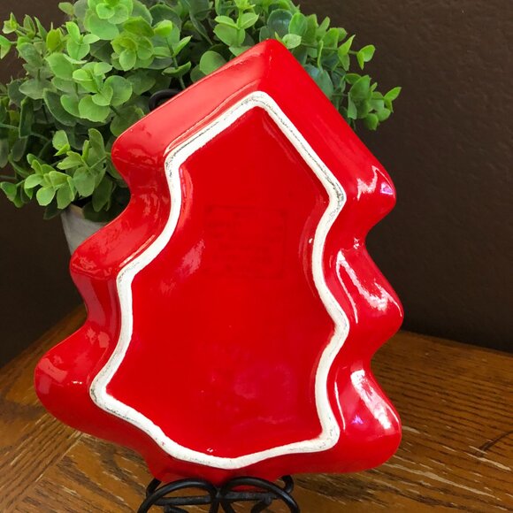 Vintage Red Christmas Tree Serving Dish/Platter Made In Italy - Picture 2 of 4
